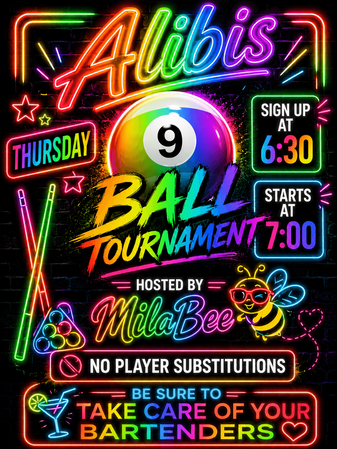 9 Ball Tournament with Mila Bee